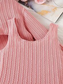 SHEIN Tween Girl Letter Patched Detail Mock Neck Crop Tee & Tank Dress - Pink - View 5