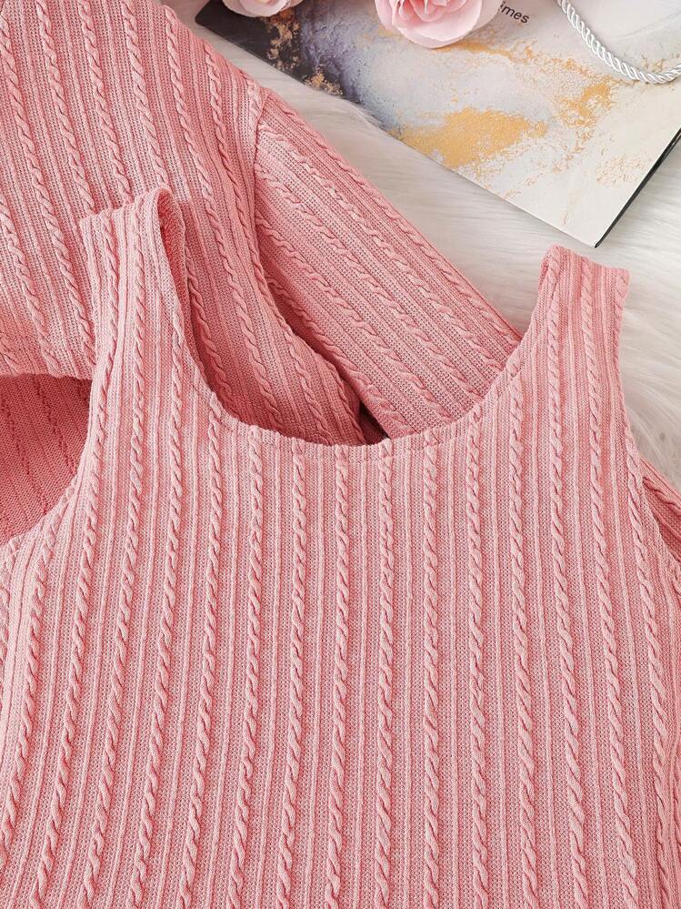 SHEIN Tween Girl Letter Patched Detail Mock Neck Crop Tee & Tank Dress - Pink - View 5