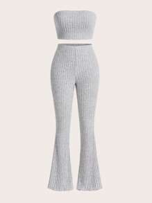 SHEIN EZwear Unicolore Top Bandeau & Pantalon Évasé