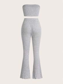 SHEIN EZwear Unicolore Top Bandeau & Pantalon Évasé