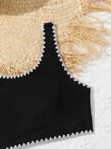 少女鞭针比基尼套装夏日海滩 - 黑色 - 查看 3