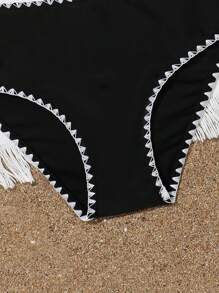 少女鞭针比基尼套装夏日海滩 - 黑色 - 查看 4