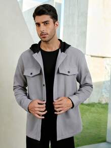 Manfinity VCAY Loose Fit Men's Hooded Long Sleeve Coat With Flap Detail - Grey - View 1