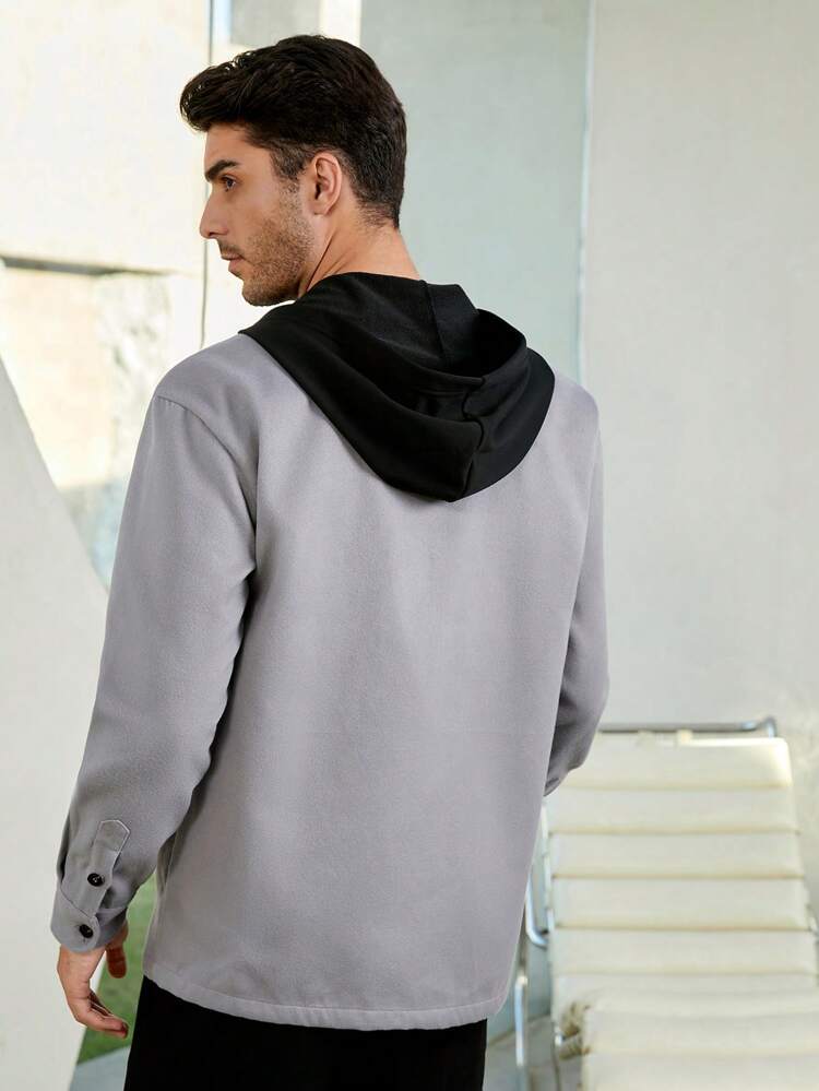 Loose Fit Men's Hooded Long Sleeve Coat With Flap Detail
