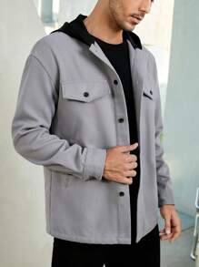 Manfinity VCAY Loose Fit Men's Hooded Long Sleeve Coat With Flap Detail - Grey - View 3