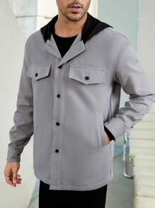 Manfinity VCAY Loose Fit Men's Hooded Long Sleeve Coat With Flap Detail - Grey - View 5