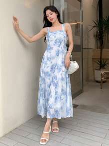 DAZY Váy Cami in hoa trang phục du thuyền cho nữ - Xanh và trắng - Xem 3