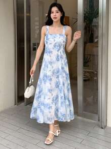 DAZY Váy Cami in hoa trang phục du thuyền cho nữ - Xanh và trắng - Xem 5
