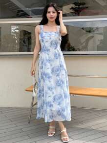 DAZY Váy Cami in hoa trang phục du thuyền cho nữ - Xanh và trắng - Xem 6