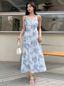 DAZY Váy Cami in hoa trang phục du thuyền cho nữ - Xanh và trắng - Xem 7