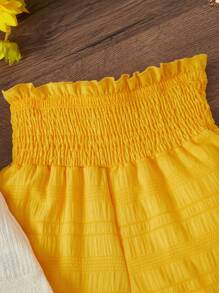 SHEIN Cô gái Tween Viền xoay tròn Áo ba lỗ & Nếp gấp cao eo Quần - Nhiều màu - Xem 5