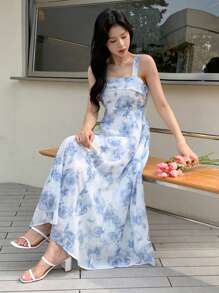 DAZY Váy Cami in hoa trang phục du thuyền cho nữ - Xanh và trắng - Xem 8