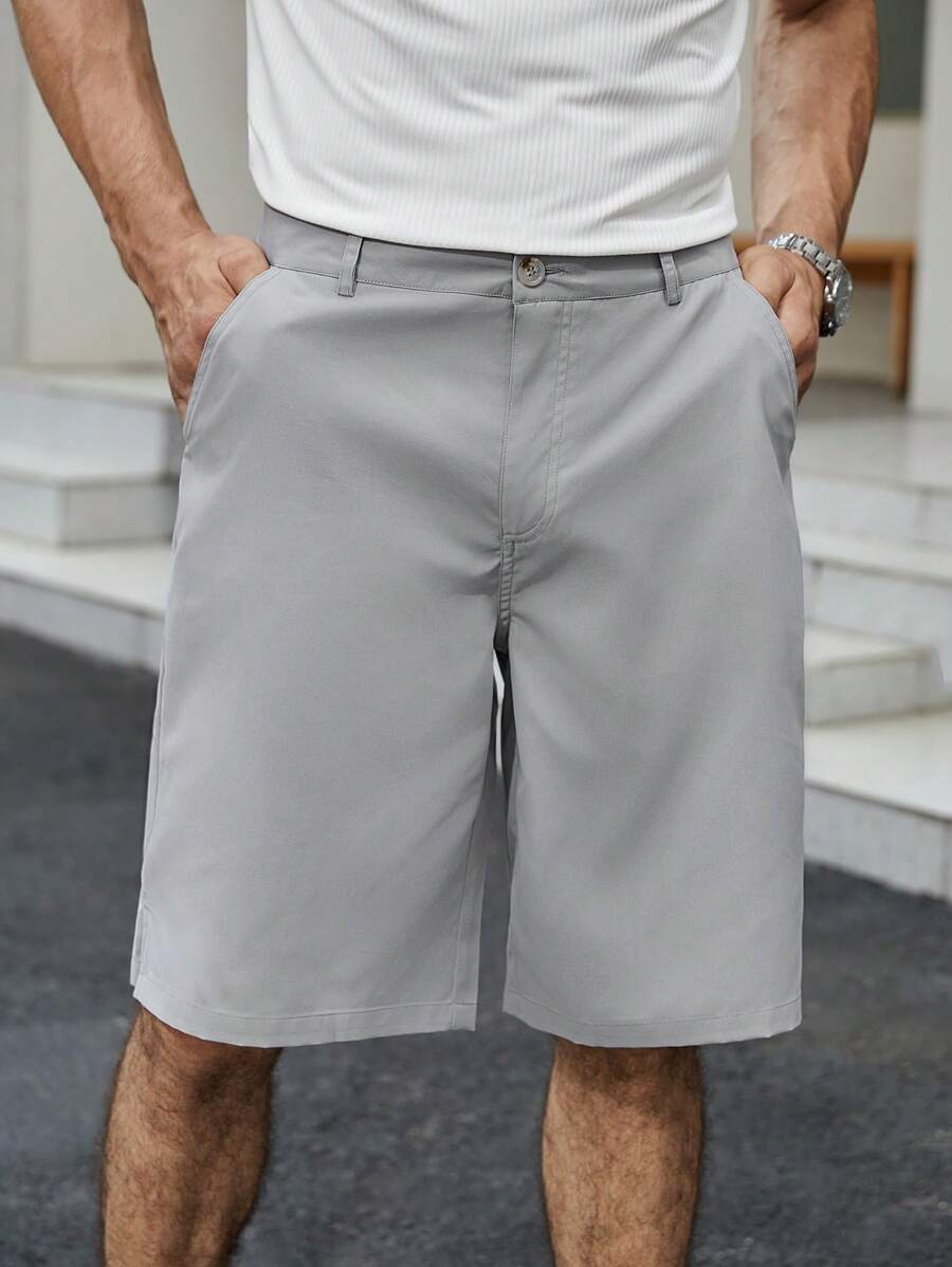 Manfinity Homme 男士素色斜口袋百慕大短褲 - 淺灰色 - 查看 1