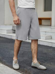 Manfinity Homme 男士素色斜口袋百慕大短褲 - 淺灰色 - 查看 5