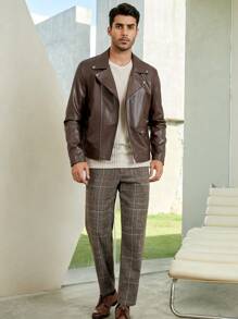 GENTILAND Loose Fit Men Zip Up PU Leather Motorcycle Jacket - Chocolate Brown - View 6