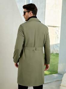 GENTILAND Loose Fit Men's Double Breasted Belted Trench Coat - Army Green - View 4
