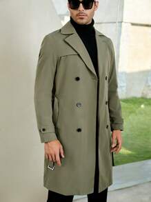 GENTILAND Loose Fit Men's Double Breasted Belted Trench Coat - Army Green - View 7