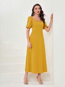 Modelyn Vestido línea A de manga farol - Mostaza Amarilla - Ver 6