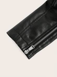 SHEIN ICON Zip Up Crop PU Leather Biker Jacket - Black - View 4