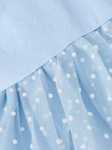 SHEIN Baby Girl Dobby Mesh Overlay Bow Front Dress - Baby Blue - View 4