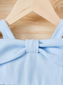 SHEIN Baby Girl Dobby Mesh Overlay Bow Front Dress - Baby Blue - View 5