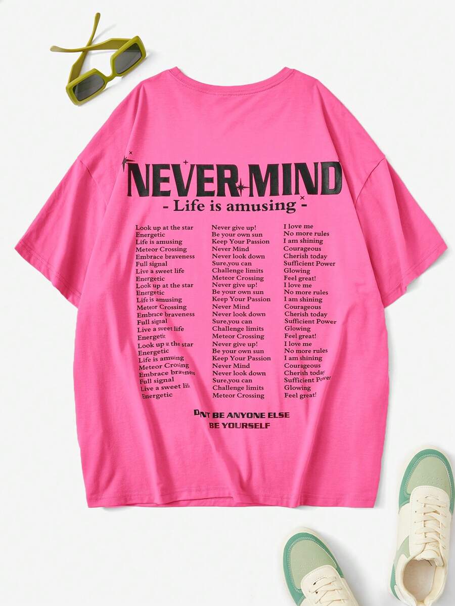 Muchica 標語圖案落肩T恤 - 玫紅色 - 查看 1