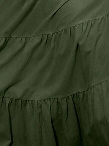 SHEIN VCAY Lace Up Backless Ruffle Hem Cami Dress - Army Green - View 7