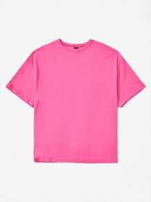 Muchica 標語圖案落肩T恤 - 玫紅色 - 查看 2