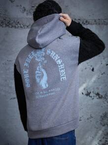 Manfinity VCAY 男式宽松单件标语图案撞色泰迪熊落肩连帽衫，秋冬款 - 彩色 - 查看 2