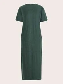SHEIN BASICS Vestido camiseta unicolor - Verde Oscuro - Ver 2
