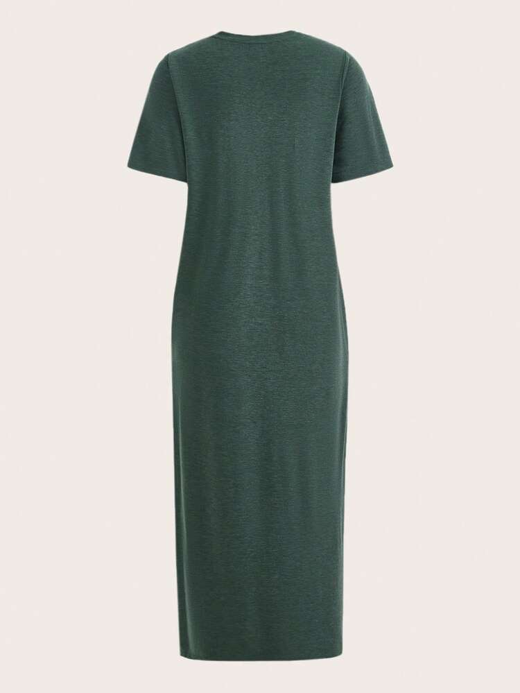 SHEIN BASICS Vestido camiseta unicolor - Verde Oscuro - Añade 2