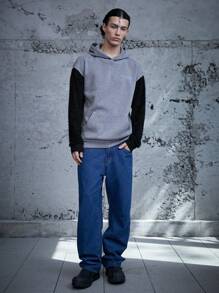 Manfinity VCAY 男式宽松单件标语图案撞色泰迪熊落肩连帽衫，秋冬款 - 彩色 - 查看 3