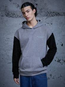 Manfinity VCAY 男式宽松单件标语图案撞色泰迪熊落肩连帽衫，秋冬款 - 彩色 - 查看 4