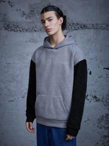 Manfinity VCAY 男式宽松单件标语图案撞色泰迪熊落肩连帽衫，秋冬款 - 彩色 - 查看 5