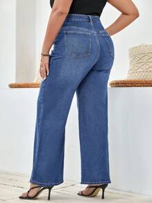 EMERY ROSE Plus High Waist Wide Leg Boyfriend Jeans - Medium Wash - View 2