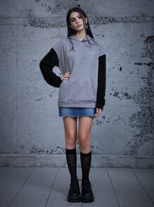 Manfinity VCAY 男式宽松单件标语图案撞色泰迪熊落肩连帽衫，秋冬款 - 彩色 - 查看 7