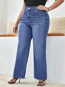 EMERY ROSE Plus High Waist Wide Leg Boyfriend Jeans - Medium Wash - View 4