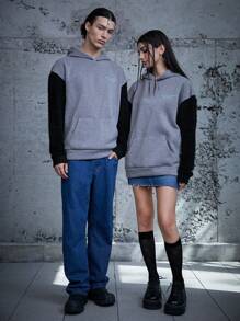 Manfinity VCAY 男式宽松单件标语图案撞色泰迪熊落肩连帽衫，秋冬款 - 彩色 - 查看 9