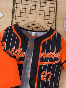 SHEIN Tween Girl Striped & Letter Graphic Blouse & Shorts & Cami Top - Orange - View 3