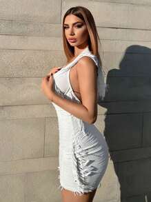 BamGleam 前垂褶連帽緊身連衣裙 - 白色 - 查看 6