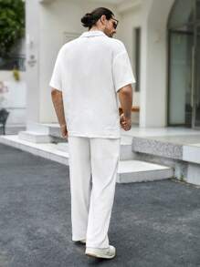 Manfinity RSRT Conjunto De Camisa Holgada De Botones De Color Sólido Y Pantalones Para Hombre - Blanco - Ver 2