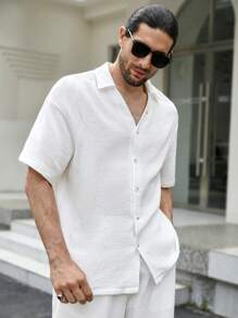 Manfinity RSRT Conjunto De Camisa Holgada De Botones De Color Sólido Y Pantalones Para Hombre - Blanco - Ver 6