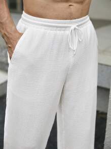 Manfinity RSRT Conjunto De Camisa Holgada De Botones De Color Sólido Y Pantalones Para Hombre - Blanco - Ver 7