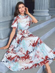 Seusyu Tie Dye Print Belted Shirt Dress - Multicolor - View 1