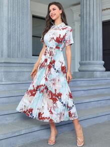 Seusyu Tie Dye Print Belted Shirt Dress - Multicolor - View 3