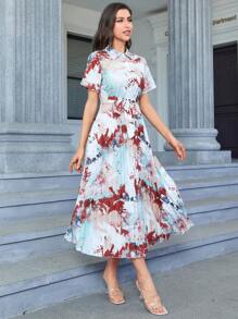 Seusyu Tie Dye Print Belted Shirt Dress - Multicolor - View 5