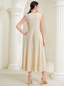 Seusyu Vestido línea A unicolor de cuello V - Albaricoque - Ver 2