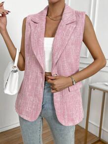 SHEIN Frenchy 西裝領單釦馬甲西裝外套 - 粉色 - 查看 3