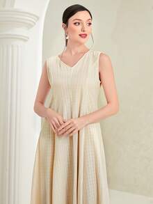 Seusyu Vestido línea A unicolor de cuello V - Albaricoque - Ver 4