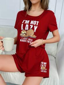 Snug Zone 标语及卡通图案睡衣套装/睡衣套装 - 紅色 - 查看 3